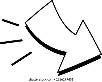 Doddle nach unten zeigende Pfeil mit Schatten und Schlaganfall