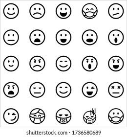 Doddle emoticons sketch, ink brush icons of happy sad face on white background