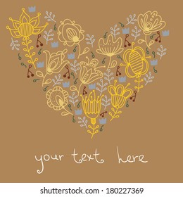 Doddle floral and crowns heart shape with empty space for your text, greeting card or wedding invitation design