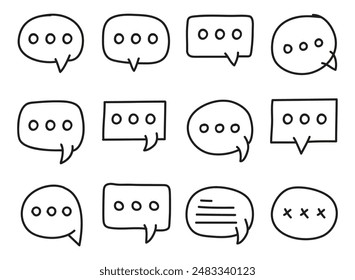 Doddle mano línea de dibujo chat colección de burbujas. Ilustración vectorial