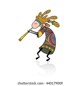 Doddle style colored Kokopelli god. Vector ethnic tribal element.