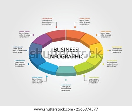 Dodecagon isometric shape template for business infographic for presentation for 11 element