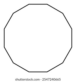 Dodecagon shape symbol, black and white vector silhouette illustration isolated on white background