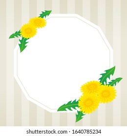 Dodecagonal frame with dandelion illustration on striped background