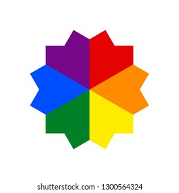 Dodecagonal shape LGBT rainbow pride flag symbol. The sign created for popularizing and support the LGBT community in social media. The design graphic element is saved as vector illustration EPS file