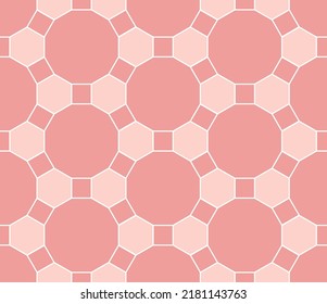 Dodecagons and hexagons in a repeating tessellation pattern in shades of pink with white color outline, geometric vector design