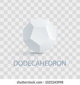 Dodecahedron complicated white geometric figure that casts shade. Three-dimensional shape composed of small pentagon isolated vector illustration on transparent background