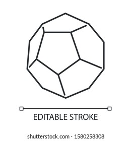 Dodecahedron linear icon. Geometric figure with hexagon base. Simple gemstone. Abstract shape. Isometric form. Thin line illustration. Contour symbol. Vector isolated outline drawing. Editable stroke
