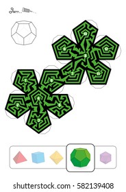 DODECAHEDRON MAZE - template of one of five platonic solid labyrinths - Print on heavy paper, cut it out, make a 3d model and find the right way from 1 to 12.