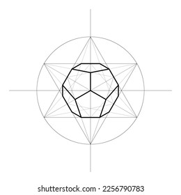 Dodecaedro. Las formas de sólido platónico contienen 12 caras, 20 vértices y 30 bordes. Construyendo un dibujo. Ilustración vectorial.