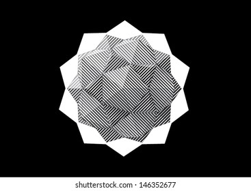 dodecahedron-Icosahedron with black and white striped faces