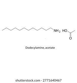 Dodecylamine skeletal structure. amine compound schematic illustration. Simple diagram, chemical formula.