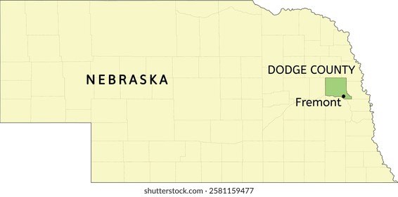 Dodge County and city of Fremont location on Nebraska state map