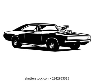 dodge super challager car silhouette vector illustration isolated on white background showing from front. Best for badge, emblem, icon, sticker design. available eps 10.