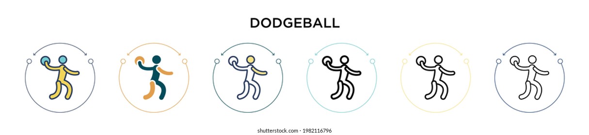 Dodgeball icon in filled, thin line, outline and stroke style. Vector illustration of two colored and black dodgeball vector icons designs can be used for mobile, ui, web