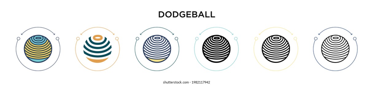 Dodgeball icon in filled, thin line, outline and stroke style. Vector illustration of two colored and black dodgeball vector icons designs can be used for mobile, ui, web