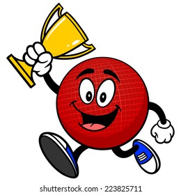 Dodgeball Mascot Running with Trophy