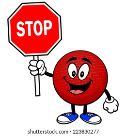 Dodgeball Mascot with Stop Sign