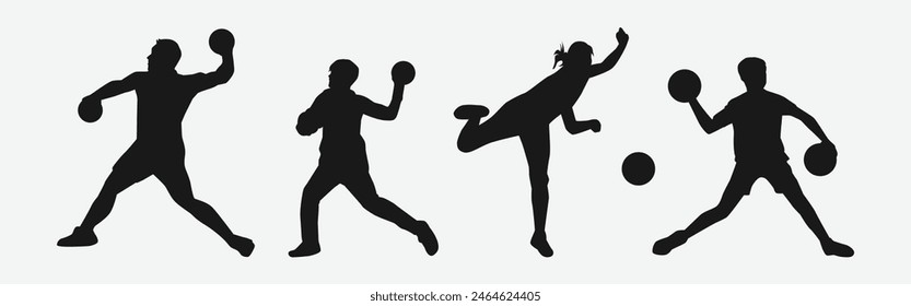 Dodgeball players silhouette. isolated on white background. Vector illustration.