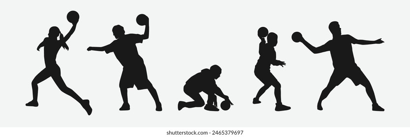 Dodgeball players silhouette. isolated on white background. Vector illustration.