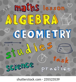 dodle word math algebra, mathematics, geometry drawing by hand