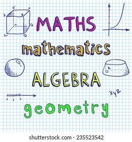 dodle word math algebra, mathematics, geometry drawing by hand