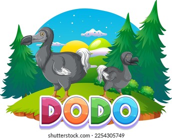 Dodo bird extinction animal cartoon logo in nature illustration