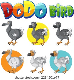 Dodo bird extinction animal cartoon logo set illustration