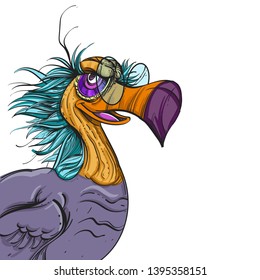 Dodo bird with glasses on a white background.