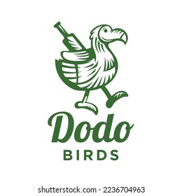 Dodo bird icon logo with bottle on back vintage style