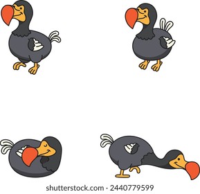 Dodo bird icons set cartoon illustration