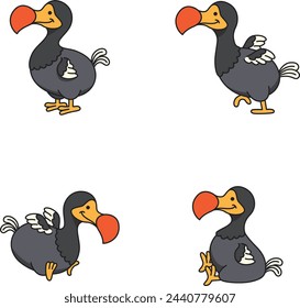 Dodo bird icons set cartoon illustration