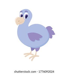 Dodo bird vector illustration. Flat design illustration - extinct flightless bird dodo from Mauritius. Purple cartoonish bird with big beak and small wings. Isolated on white.