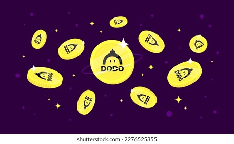 DODO coins falling from the sky. DODO cryptocurrency concept banner background.