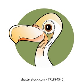 Dodo dront bird didus raphus logo head in green circle contour comic cartoon kids vector 