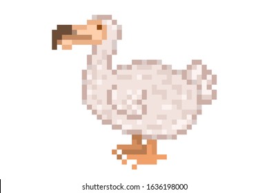 Dodo, extinct flightless bird, 8 bit pixel art icon isolated on white background. Old school vintage retro slot machine/video game graphics.