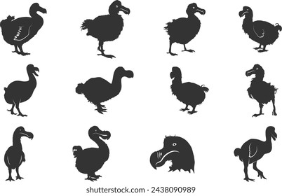 Dodo silhouettes, Dodo bird silhouette, Dodo bird vector illustration