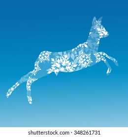 Doe deer made of snowflakes winter concept abstract blue Happy New Year and Merry Christmas background vector