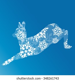 Doe deer made of snowflakes winter concept abstract blue Happy New Year and Merry Christmas background vector