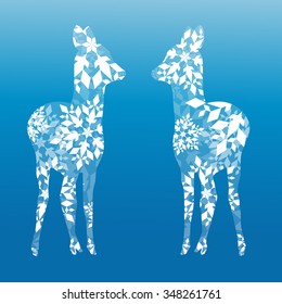 Doe deer made of snowflakes winter concept abstract blue Happy New Year and Merry Christmas background vector
