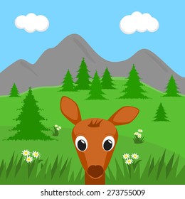 Doe head and beautiful summer landscape