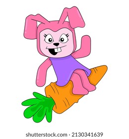 doe is sitting on a big carrot, vector illustration art. doodle icon image kawaii.