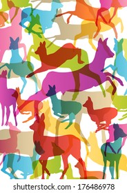Doe venison deer silhouettes in abstract animal background illustration vector