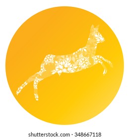 Doe young deer made of snowflakes winter concept abstract Happy New Year and Merry Christmas background yellow vector