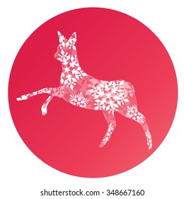 Doe young deer made of snowflakes winter concept abstract Happy New Year and Merry Christmas background red vector