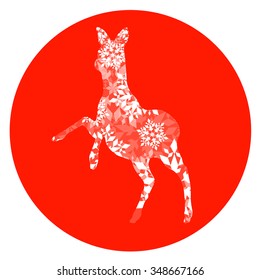 Doe young deer made of snowflakes winter concept abstract Happy New Year and Merry Christmas background red vector