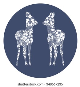 Doe young deer made of snowflakes winter concept abstract Happy New Year and Merry Christmas background night vector