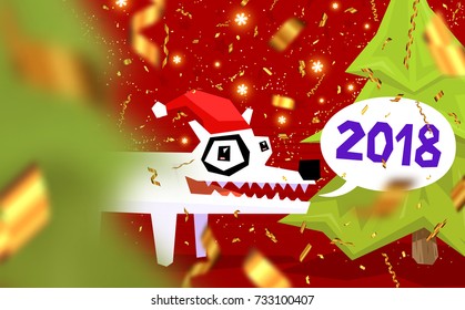 Dog 2018 Chinese Zodiac Horoscope Sign Christmas vector illustration | Golden glitter and foil confetti, New Year decorations