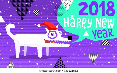 Dog 2018 Chinese Zodiac Horoscope Sign Christmas vector illustration | Golden glitter and foil confetti, New Year decorations