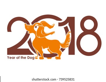 Dog. 2018. Flat vector template for the New Year's design. Dog - symbol of 2018 on the Chinese calendar.